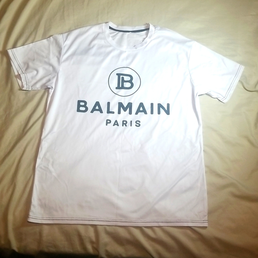 Jersey short sleeve shirt (Balmain Paris), XL, White and Grey black